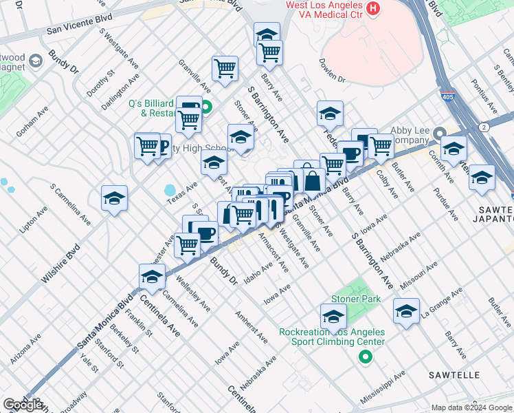map of restaurants, bars, coffee shops, grocery stores, and more near 11851 California 2 in Los Angeles