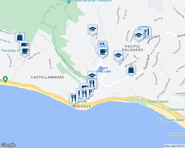 map of restaurants, bars, coffee shops, grocery stores, and more near in Los Angeles
