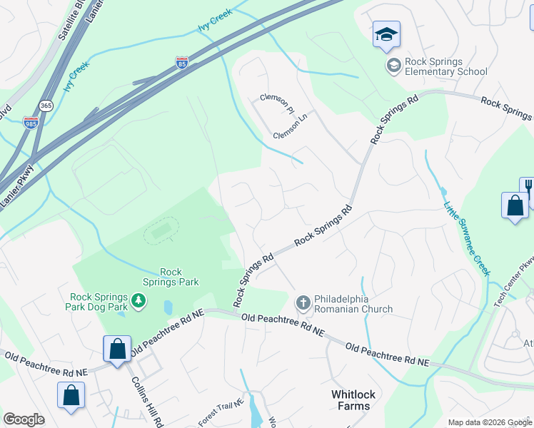 map of restaurants, bars, coffee shops, grocery stores, and more near 2955 Dogwood Hollow Lane in Lawrenceville