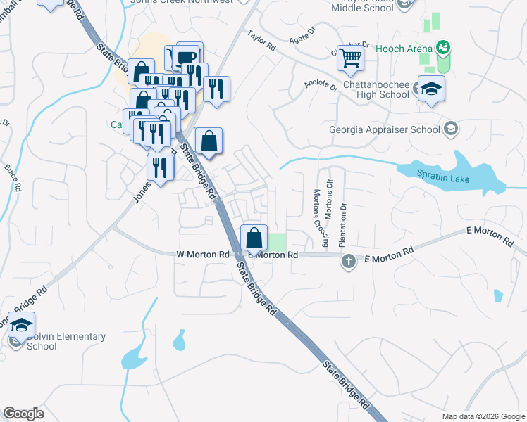 map of restaurants, bars, coffee shops, grocery stores, and more near 5030 La faye Lane in Alpharetta
