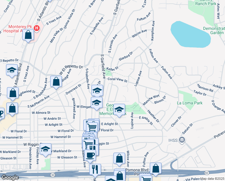 map of restaurants, bars, coffee shops, grocery stores, and more near 1840 Wilcox Avenue in Monterey Park