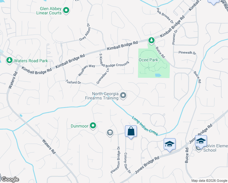 map of restaurants, bars, coffee shops, grocery stores, and more near 335 Rossiter Ridge in Alpharetta