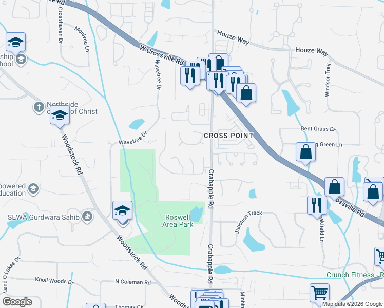 map of restaurants, bars, coffee shops, grocery stores, and more near 440 Renee Circle in Roswell