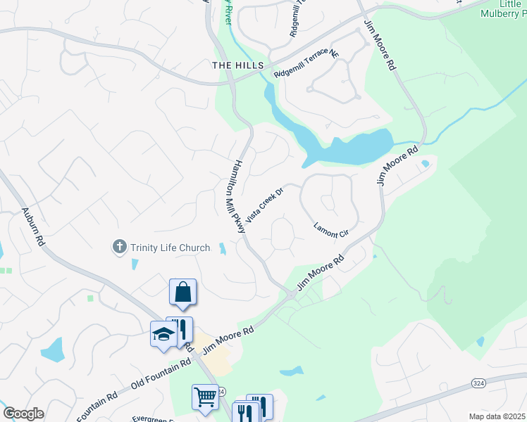 map of restaurants, bars, coffee shops, grocery stores, and more near 3390 Vista Creek Drive in Dacula