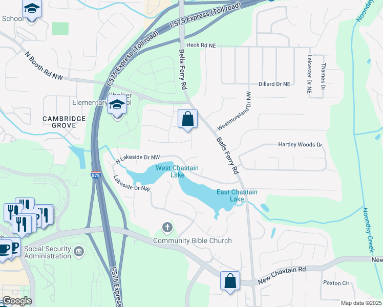 map of restaurants, bars, coffee shops, grocery stores, and more near 195 Candace Lane in Kennesaw