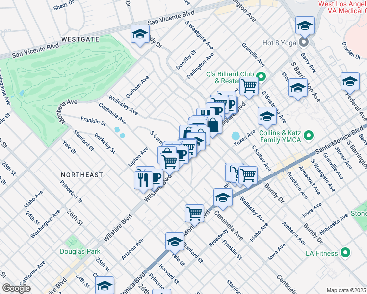 map of restaurants, bars, coffee shops, grocery stores, and more near 1186 McClellan Drive in Los Angeles