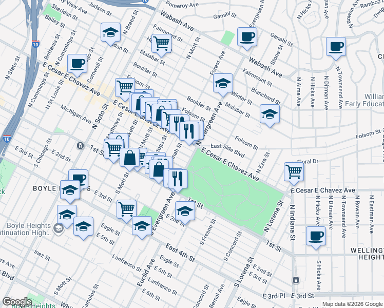 map of restaurants, bars, coffee shops, grocery stores, and more near 2929 Michigan Avenue in Los Angeles