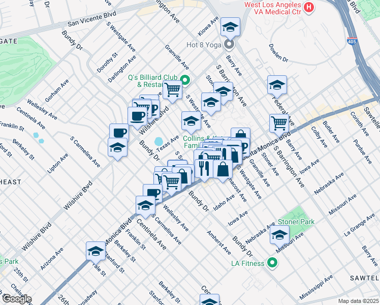 map of restaurants, bars, coffee shops, grocery stores, and more near 1427 Brockton Avenue in Los Angeles
