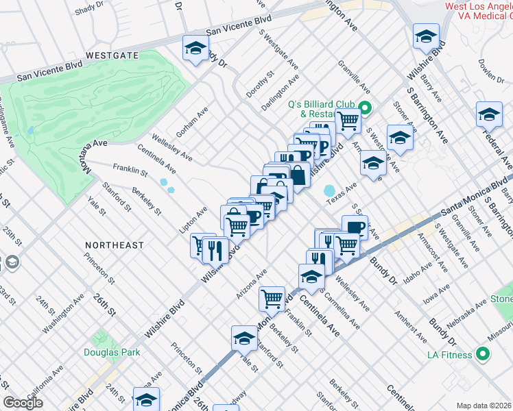 map of restaurants, bars, coffee shops, grocery stores, and more near 1186 McClellan Drive in Los Angeles