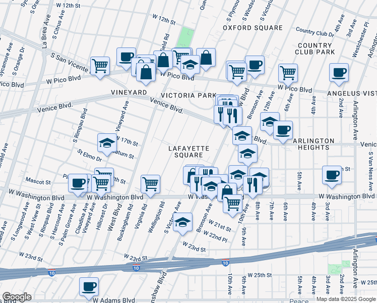 map of restaurants, bars, coffee shops, grocery stores, and more near in Los Angeles