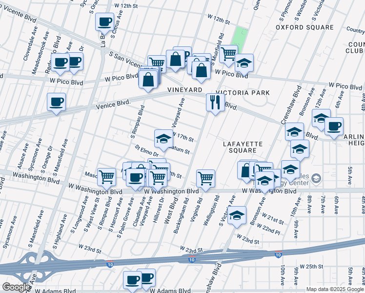 map of restaurants, bars, coffee shops, grocery stores, and more near 4508 Saturn Street in Los Angeles