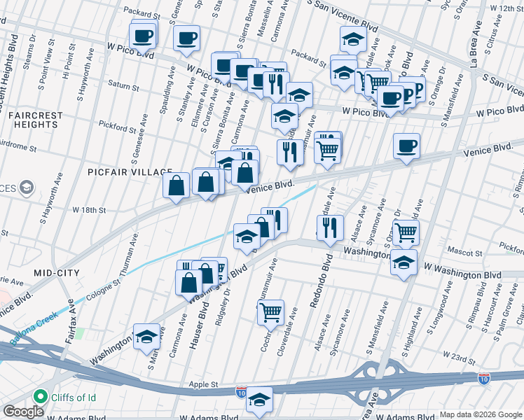 map of restaurants, bars, coffee shops, grocery stores, and more near 1709 Burnside Avenue in Los Angeles