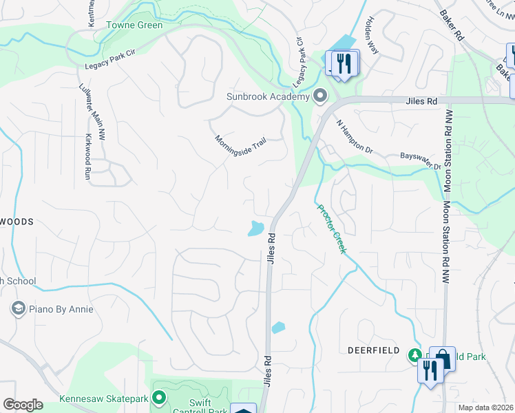 map of restaurants, bars, coffee shops, grocery stores, and more near 2610 Lone Oak Trail in Kennesaw