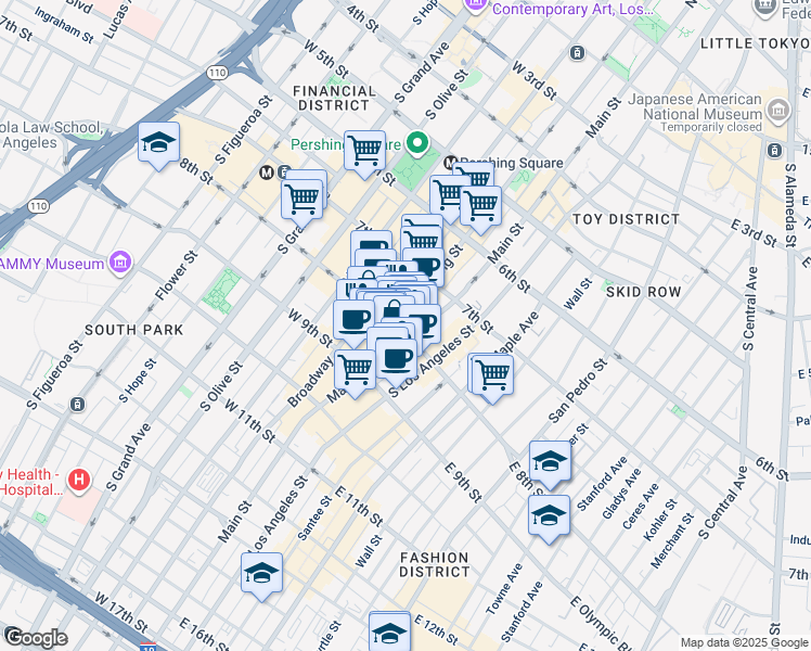 map of restaurants, bars, coffee shops, grocery stores, and more near in Los Angeles