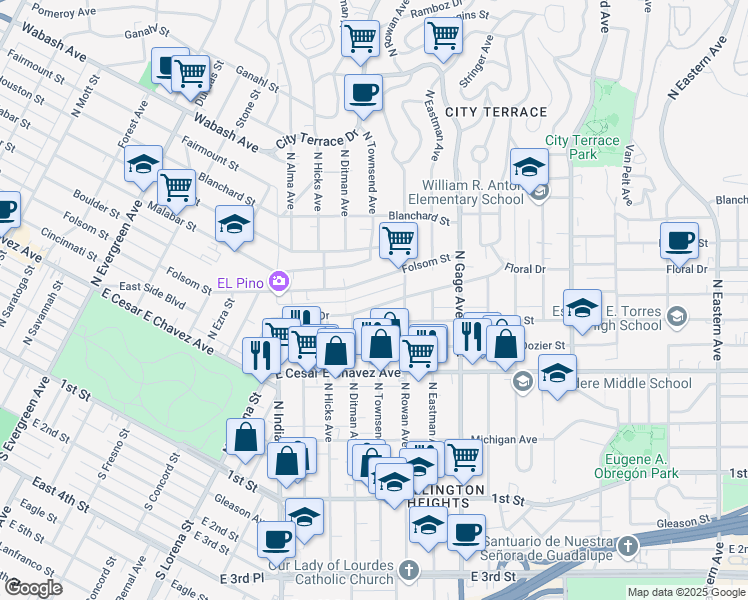 map of restaurants, bars, coffee shops, grocery stores, and more near 472 North Townsend Avenue in Los Angeles