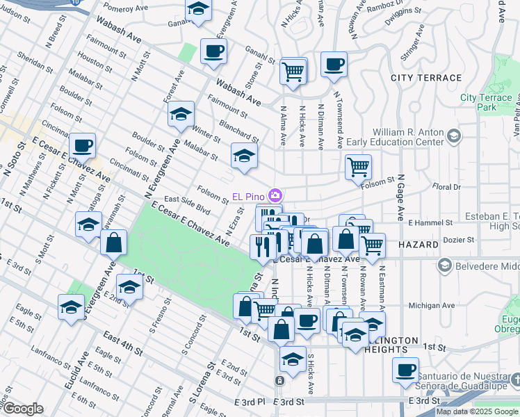 map of restaurants, bars, coffee shops, grocery stores, and more near 451 North Concord Street in Los Angeles
