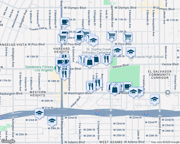 map of restaurants, bars, coffee shops, grocery stores, and more near in Los Angeles