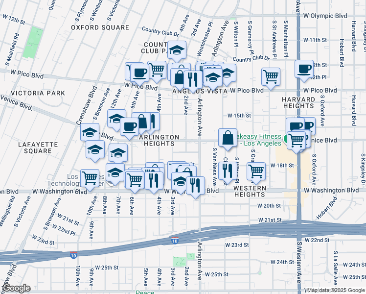 map of restaurants, bars, coffee shops, grocery stores, and more near in Los Angeles