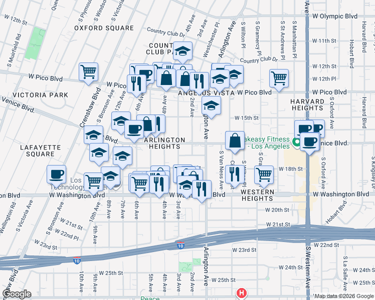 map of restaurants, bars, coffee shops, grocery stores, and more near 1634 3rd Avenue in Los Angeles