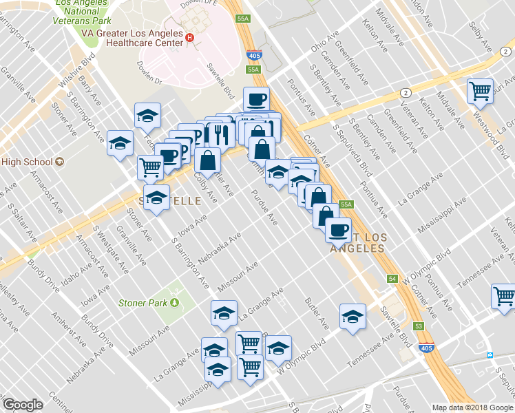 map of restaurants, bars, coffee shops, grocery stores, and more near 1748 Butler Avenue in Los Angeles