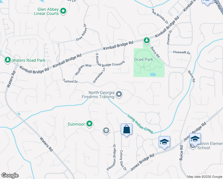 map of restaurants, bars, coffee shops, grocery stores, and more near 325 Rossiter Ridge in Alpharetta