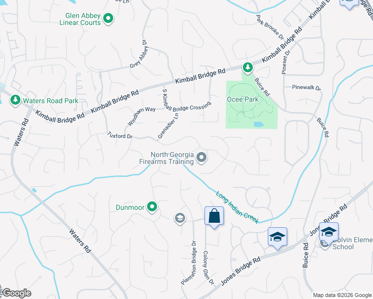 map of restaurants, bars, coffee shops, grocery stores, and more near 335 Rossiter Ridge in Alpharetta