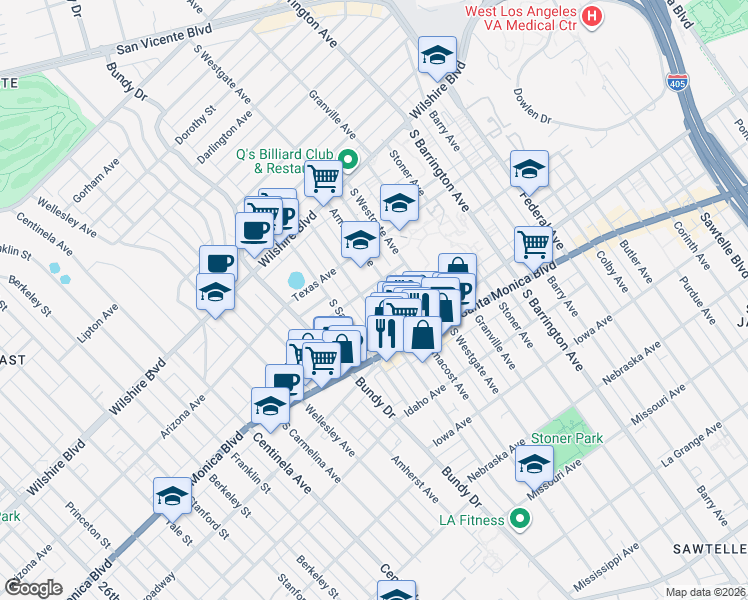 map of restaurants, bars, coffee shops, grocery stores, and more near 1412 Brockton Avenue in Los Angeles