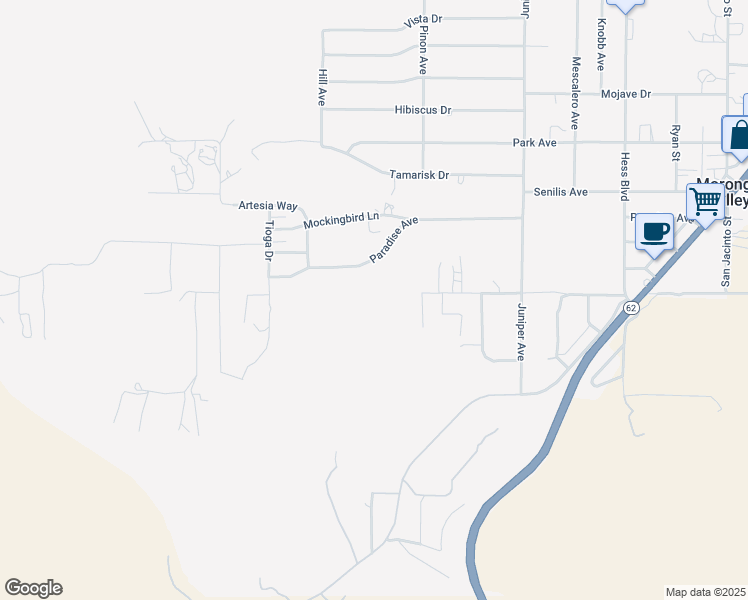 map of restaurants, bars, coffee shops, grocery stores, and more near Matzene Drive in Morongo Valley