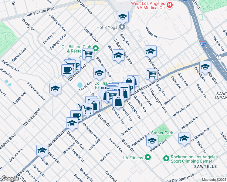 map of restaurants, bars, coffee shops, grocery stores, and more near 1436 Armacost Avenue in Los Angeles