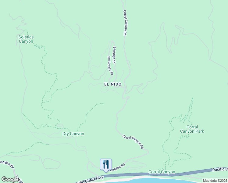 map of restaurants, bars, coffee shops, grocery stores, and more near 3029 Sequit Drive in Malibu