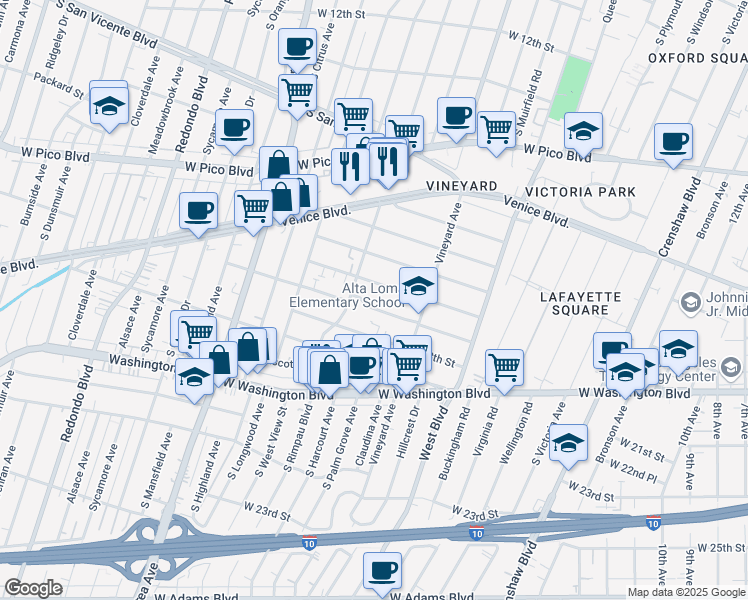 map of restaurants, bars, coffee shops, grocery stores, and more near 4710 Saint Elmo Drive in Los Angeles