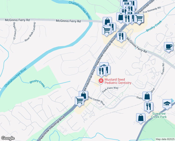map of restaurants, bars, coffee shops, grocery stores, and more near 1332 Nicholson Place in Suwanee