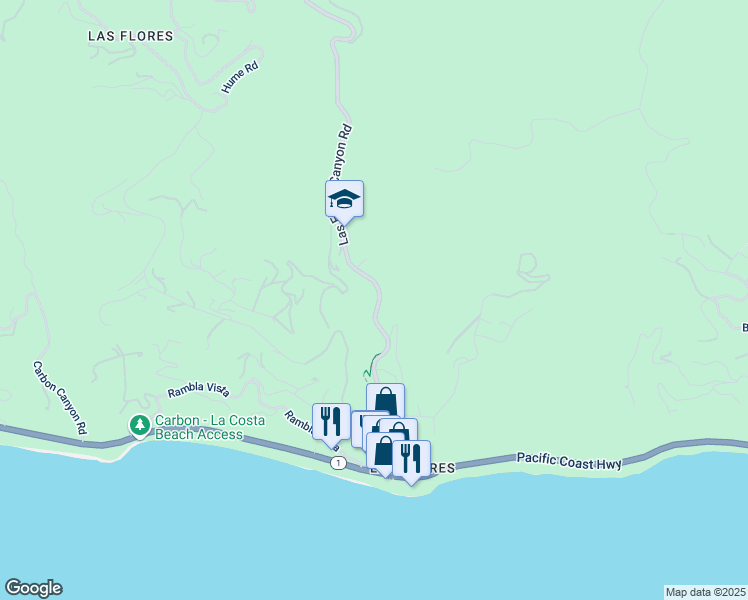map of restaurants, bars, coffee shops, grocery stores, and more near 3625 Las Flores Canyon Road in Malibu