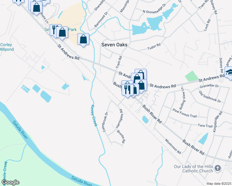 map of restaurants, bars, coffee shops, grocery stores, and more near 3721 Harrogate Road in Columbia