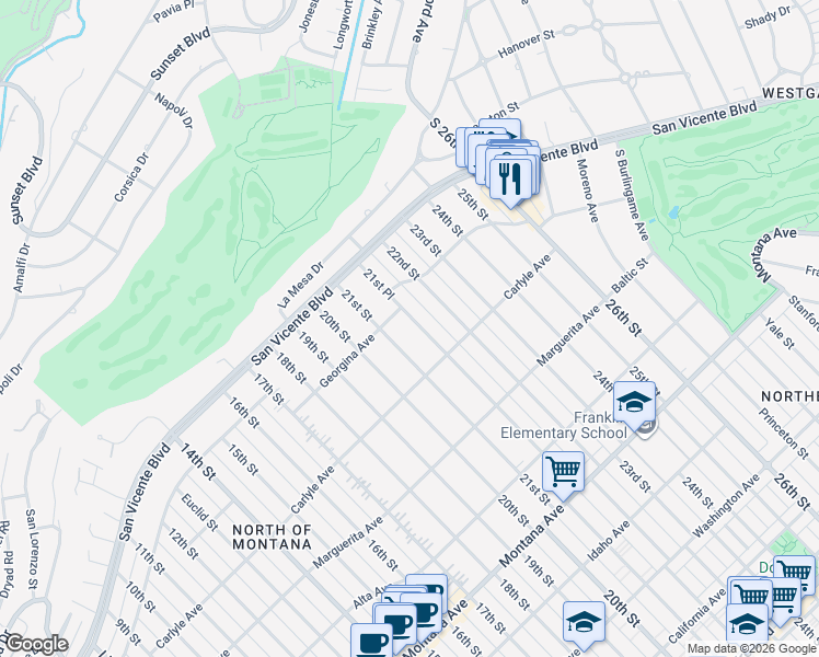 map of restaurants, bars, coffee shops, grocery stores, and more near 328 21st Place in Santa Monica