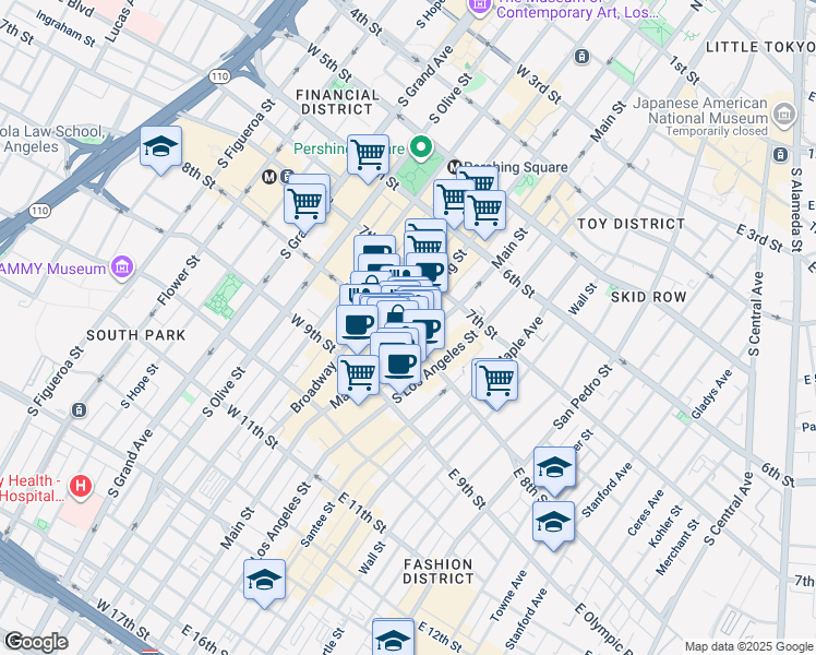 map of restaurants, bars, coffee shops, grocery stores, and more near in Los Angeles