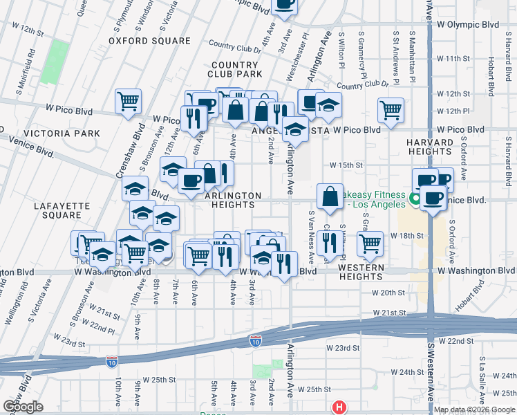 map of restaurants, bars, coffee shops, grocery stores, and more near 1634 3rd Avenue in Los Angeles