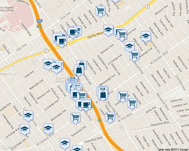 map of restaurants, bars, coffee shops, grocery stores, and more near 2001 South Sepulveda Boulevard in Los Angeles