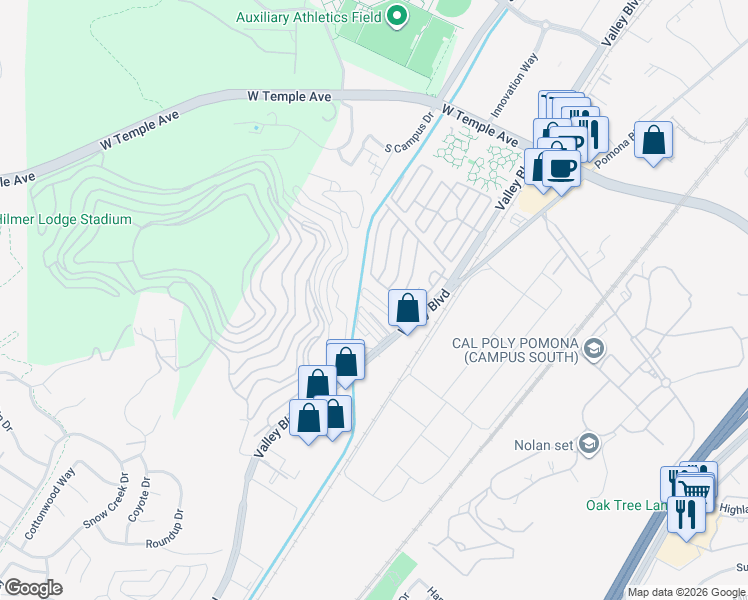 map of restaurants, bars, coffee shops, grocery stores, and more near 3825 Valley Boulevard in Walnut