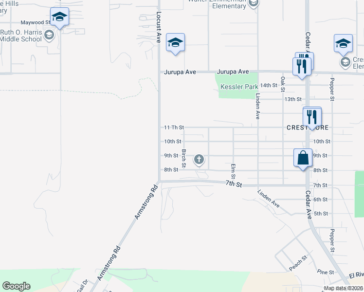 map of restaurants, bars, coffee shops, grocery stores, and more near 18193 10th Street in Bloomington