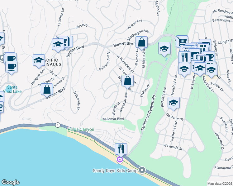 map of restaurants, bars, coffee shops, grocery stores, and more near 541 North Almar Avenue in Los Angeles