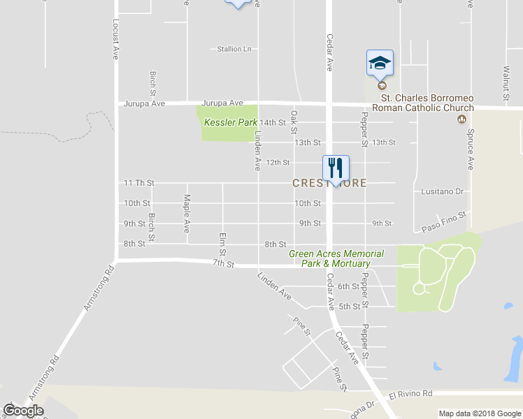 map of restaurants, bars, coffee shops, grocery stores, and more near 18505 10th Street in Bloomington