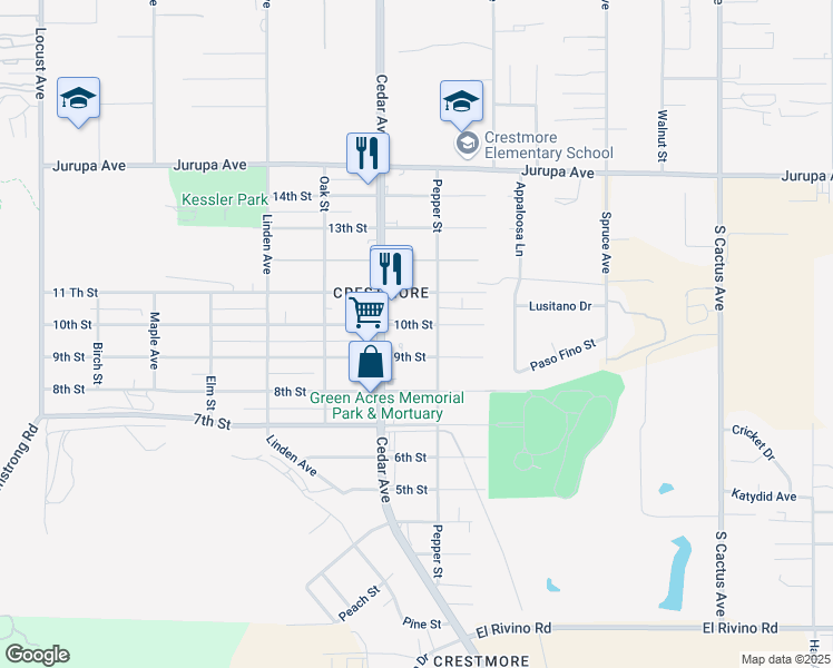 map of restaurants, bars, coffee shops, grocery stores, and more near 18791 9th Street in Bloomington