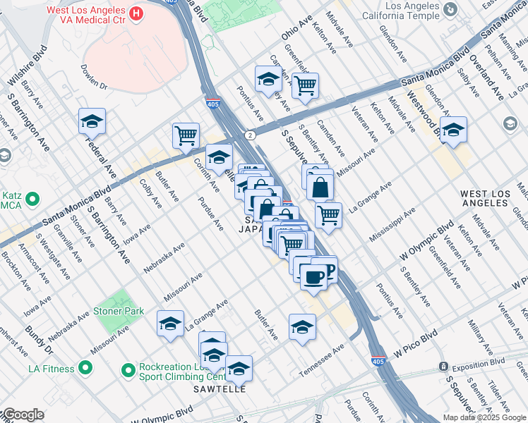 map of restaurants, bars, coffee shops, grocery stores, and more near in Los Angeles County