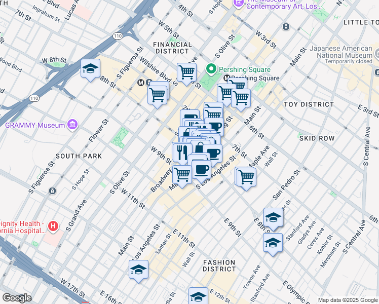 map of restaurants, bars, coffee shops, grocery stores, and more near in Los Angeles
