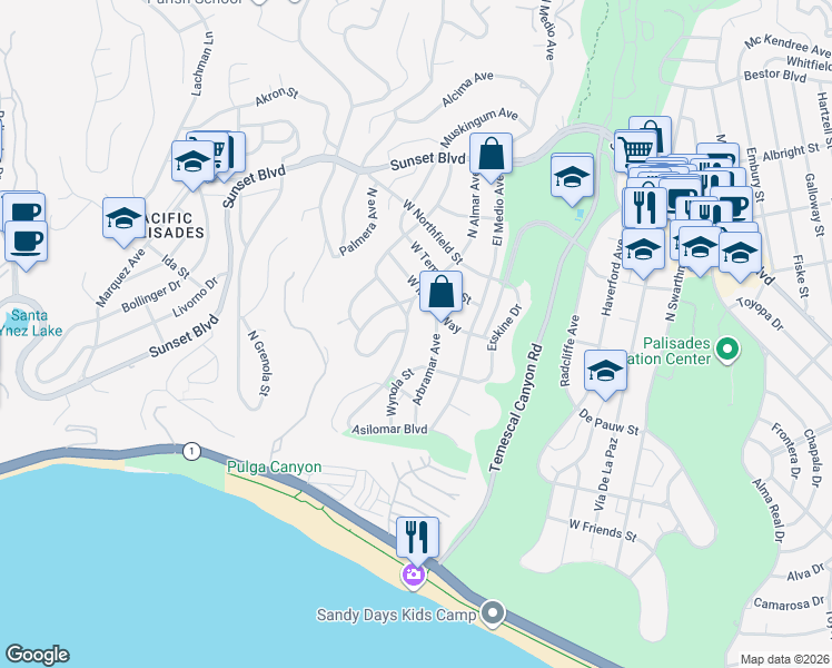 map of restaurants, bars, coffee shops, grocery stores, and more near 550 North Almar Avenue in Los Angeles