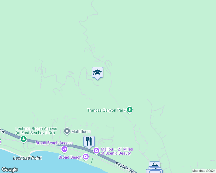 map of restaurants, bars, coffee shops, grocery stores, and more near 5877 Trancas Canyon Road in Malibu