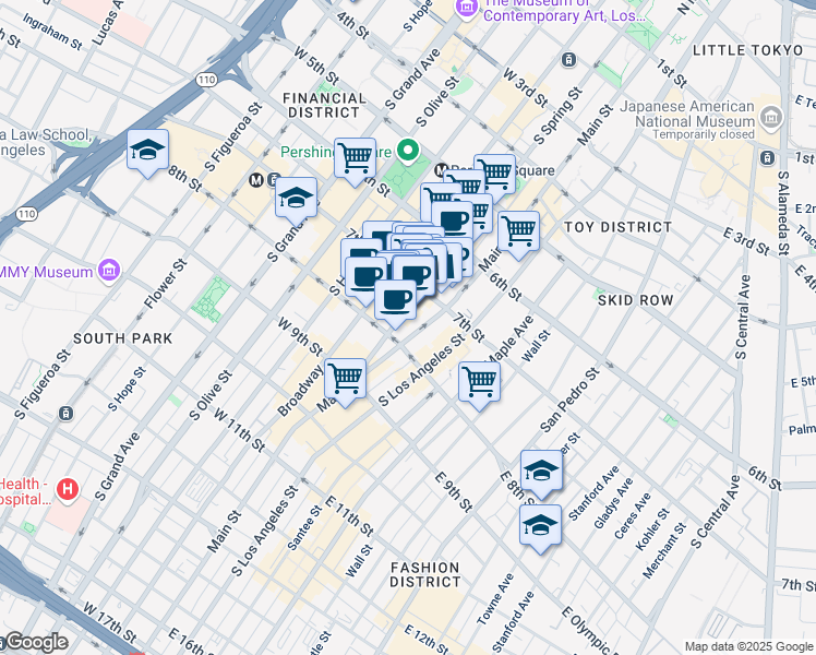 map of restaurants, bars, coffee shops, grocery stores, and more near in Los Angeles