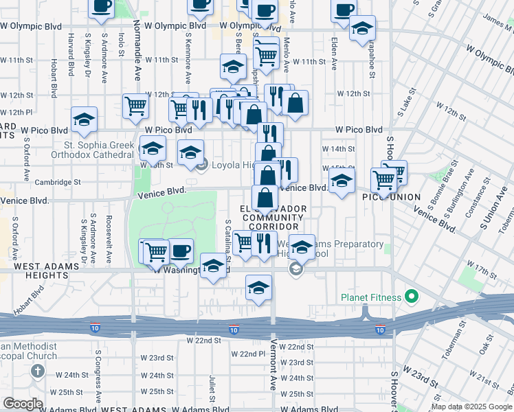 map of restaurants, bars, coffee shops, grocery stores, and more near 1738 Venice Boulevard in Los Angeles