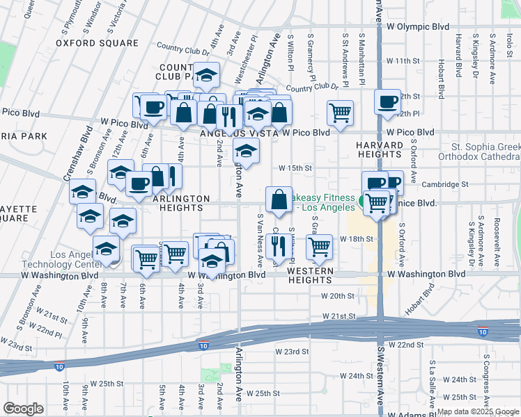 map of restaurants, bars, coffee shops, grocery stores, and more near in Los Angeles